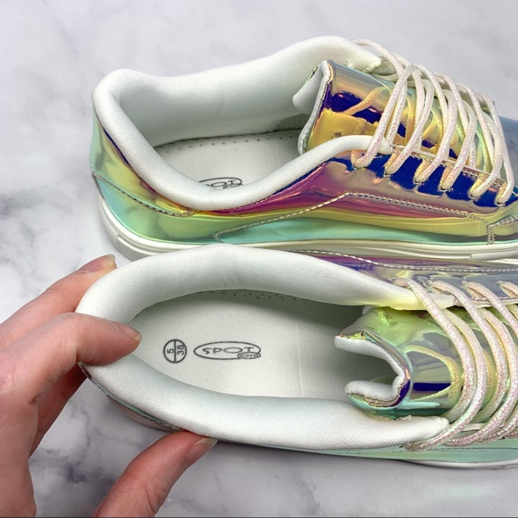 NEW Nasty Gal Holographic Patent Platform Sneakers - Picture 9 of 12